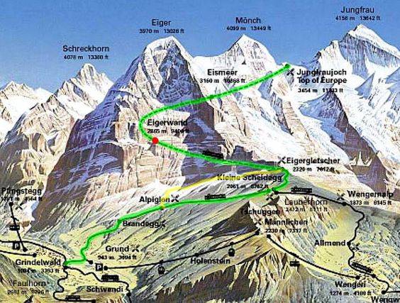 نقشه شماتیک کوه آیگر و همسایگانش
